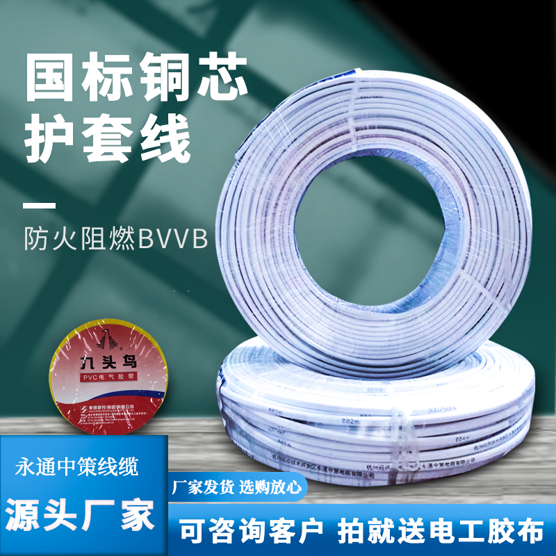 2x6平方 杭纜ZR-BVVB 護套線2芯 國標(biāo)純銅扁平電線