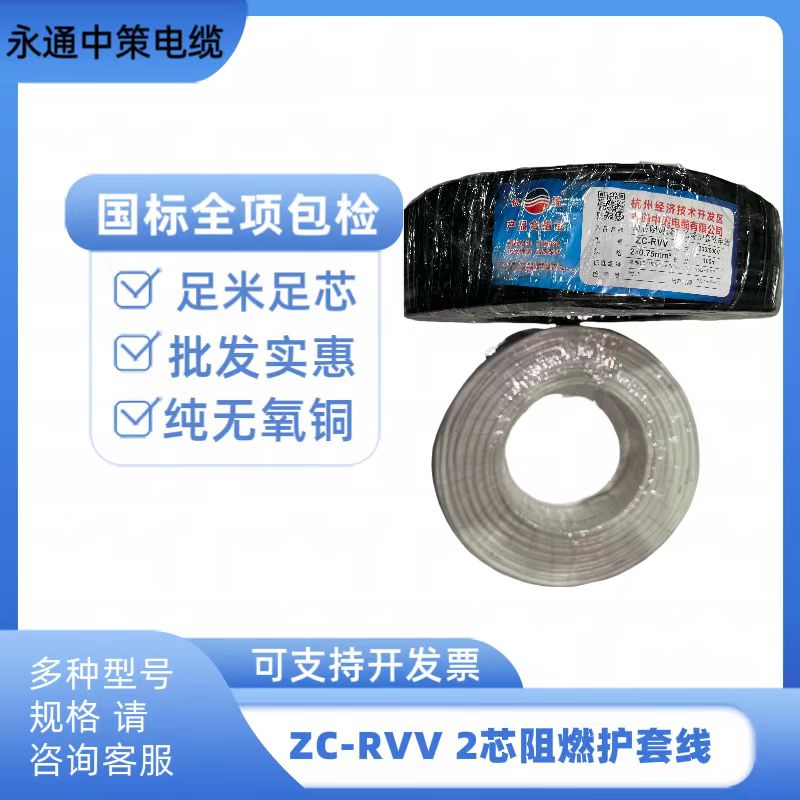 永通中策ZC-RVV2芯阻燃電源線廠家批發(fā)